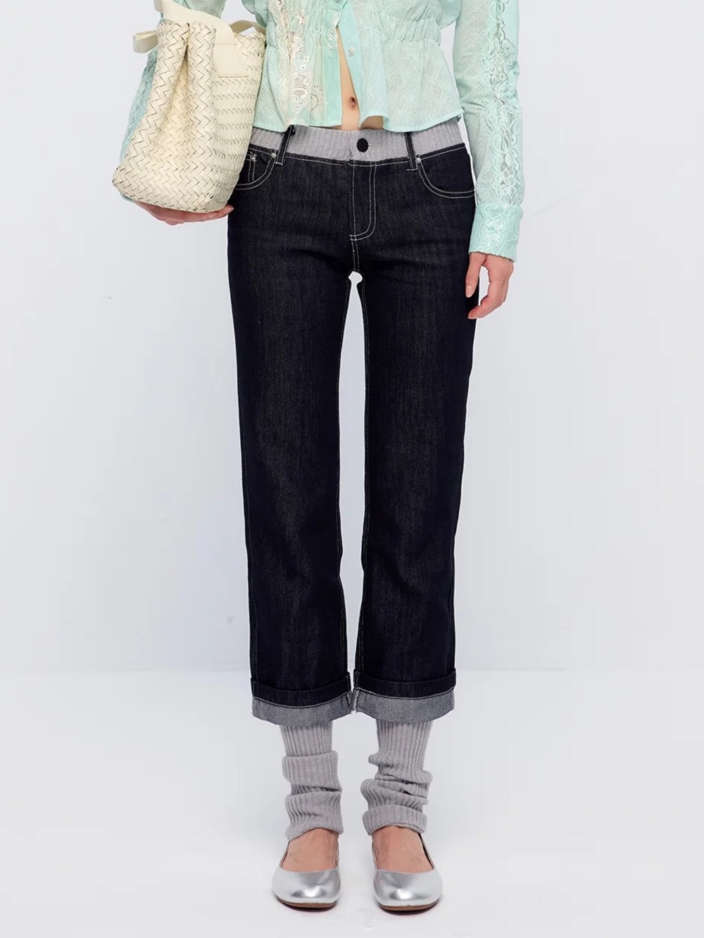 Agnes B. Black Straight-Leg Jeans